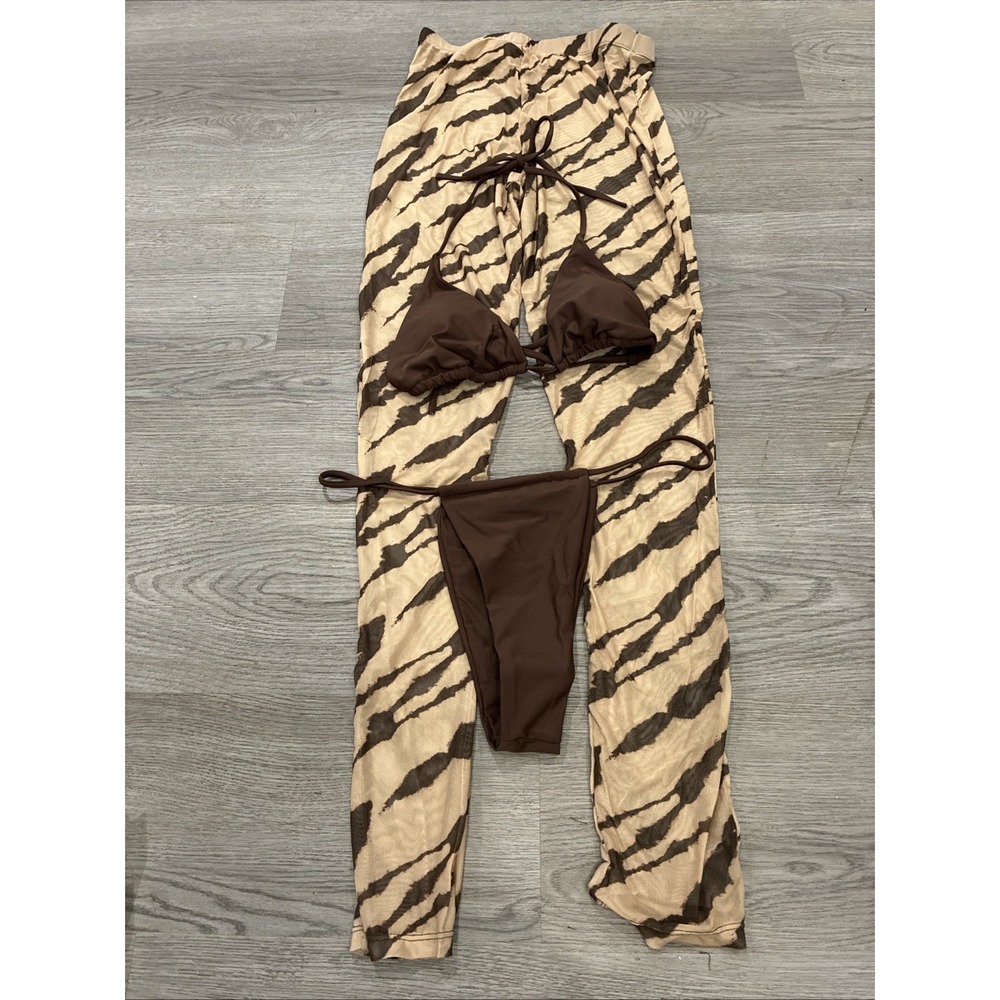 Matte Swim Sexy 3 Pc Bikini Set & Bottom Animal Print Cover Up | Size L | NWOT